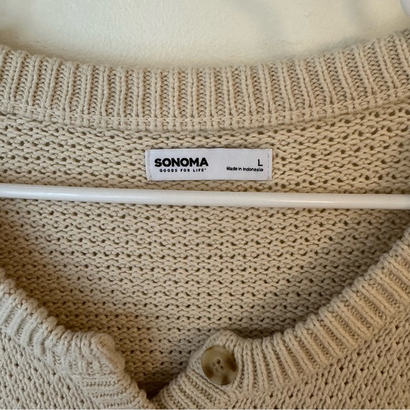 Sonoma ivory knit quarter button pullover oversized sweater size large - Picture 3 of 10